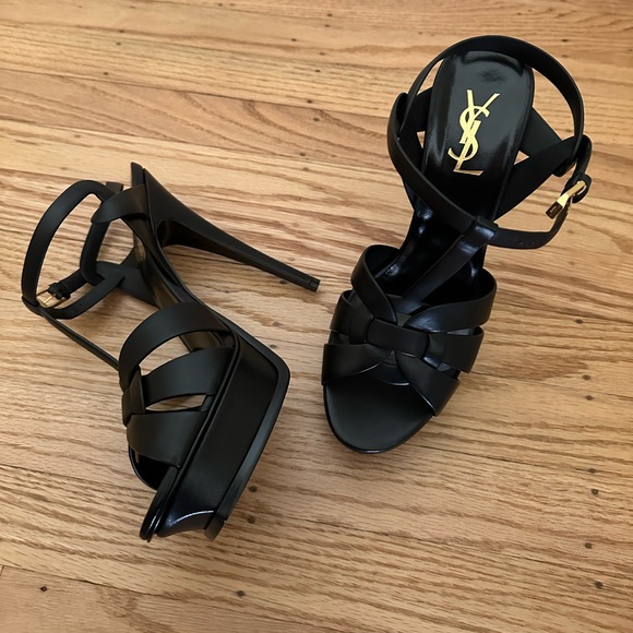 Saint Laurent Tribute 105 Leather Platform Sandal - Picture 3 of 14